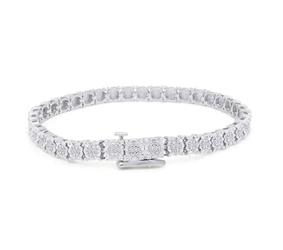 Brazalete Tenis 1/4ct Diamante Redondo Natural Chapado en Oro 14K Plata de Ley 925 Foto 3 de 4