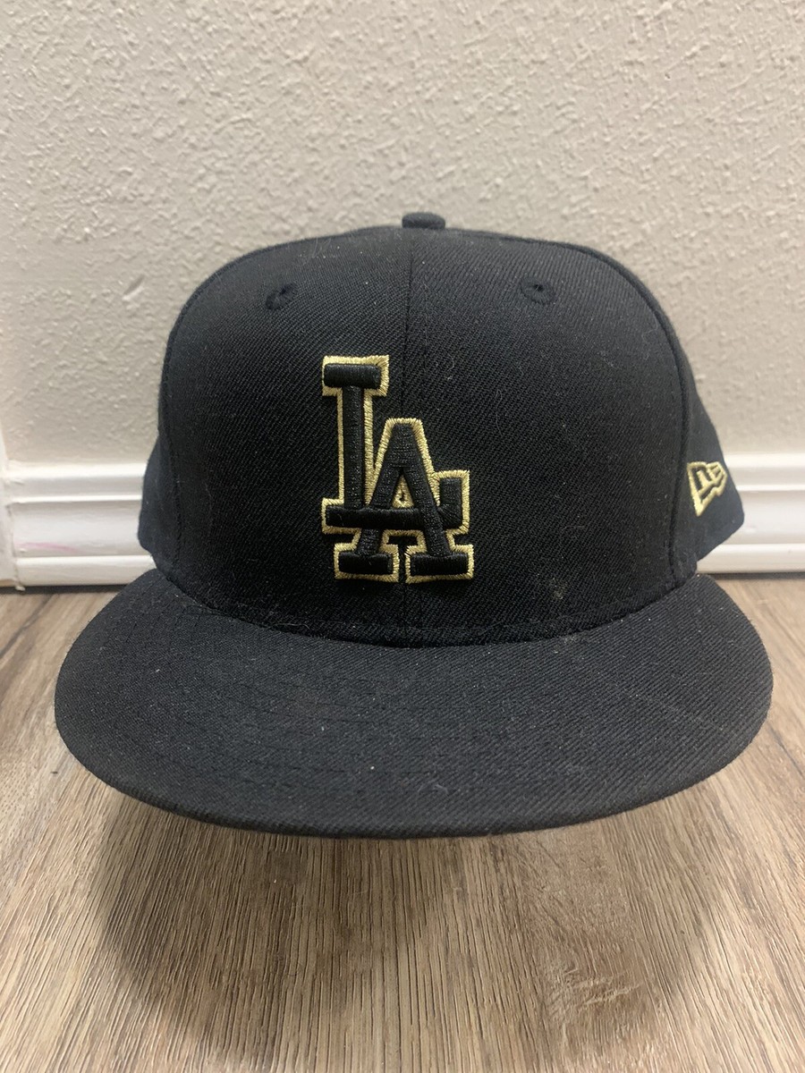 LA Dodgers New Era 59Fifty Gold Trim Black Fitted Hat 7 3/4 LA Dodgers New Era 59Fifty Gold Trim Black Fitted Hat 7 3/4
