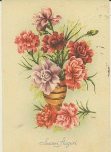 Cartolina Augurale Sinceri Auguri Fiori Garofani Ebay