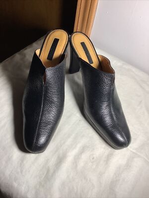 Unisa Black Pebbled Leather Mules Slip On Heels Sultana B~ EUC