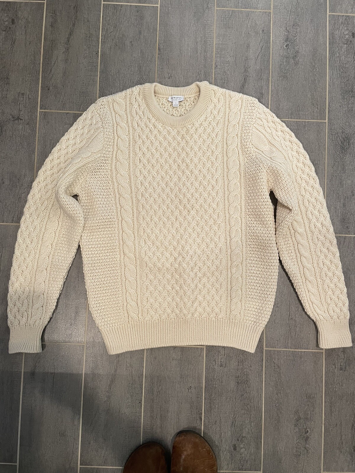 Sunspel Men's Merino Cable Jumper Sweater Ecru Size Large | eBay