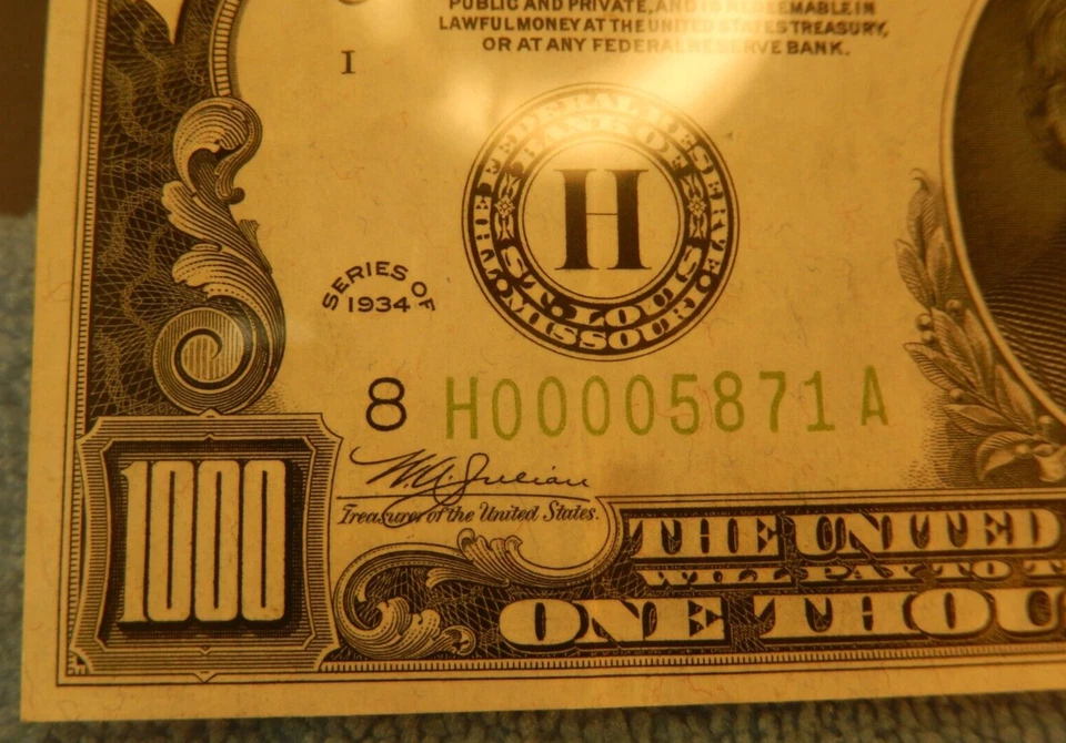 $1,000 1934 - Saint Louis Federal Reserve Note - LIGHT GREEN SEAL PMG 40 EPQ - Image 2 of 4