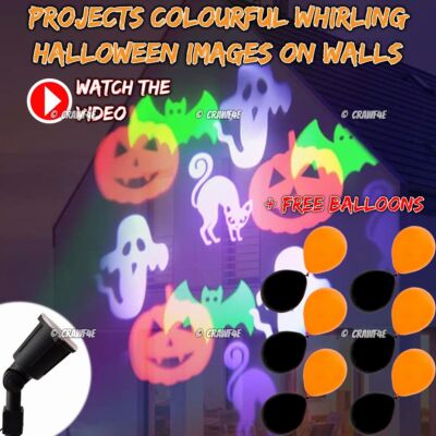 LED Halloween Projektor Licht Außen Innen Wirbelnde Bilder Requisite + GRATIS BALLONS