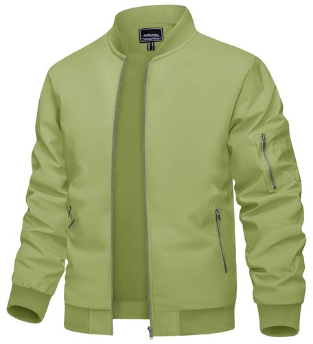 Men's Lightweight Bomber Green Jacket Causal Travel Spring Fall Work Windbreaker