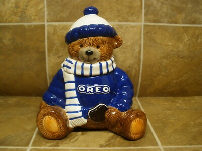 Vintage Oreo Bear Cookie Jar Large Ceramic USA American Flag Brown