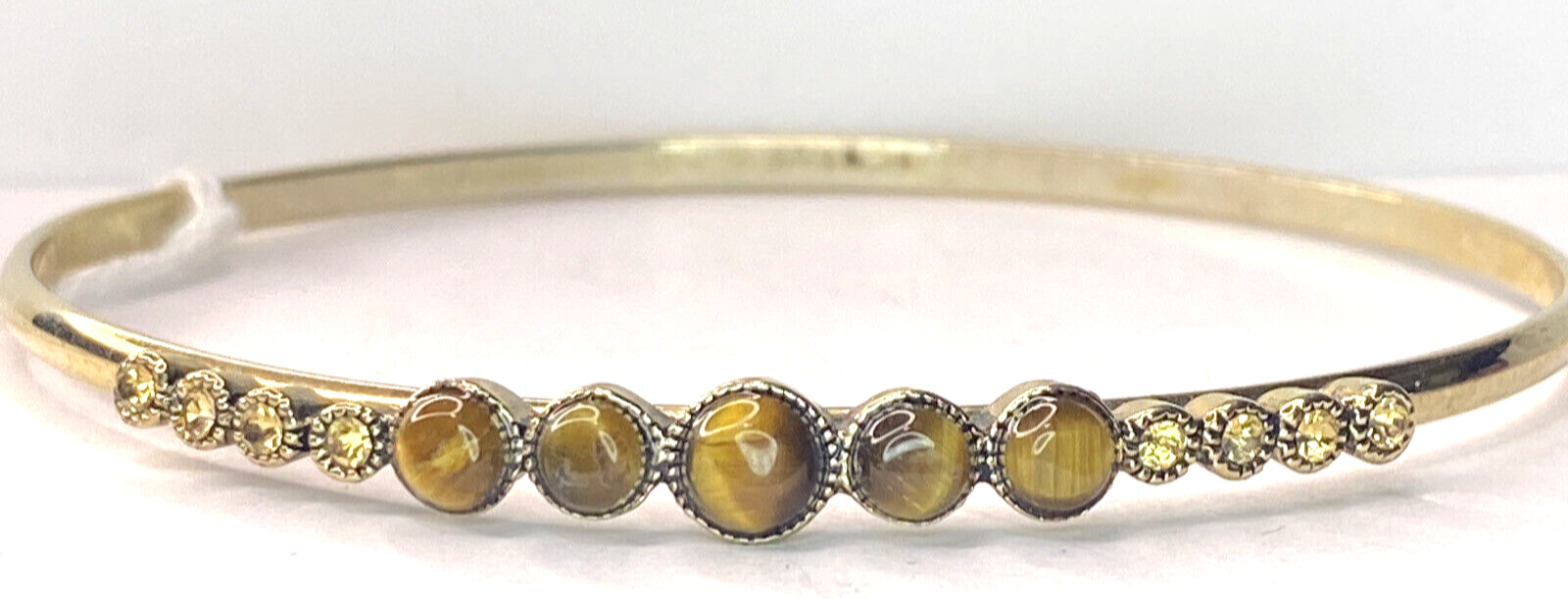 Elegant Tiger's Eye and Citrine Gold-Tone Gemstone Bangle Bracelet