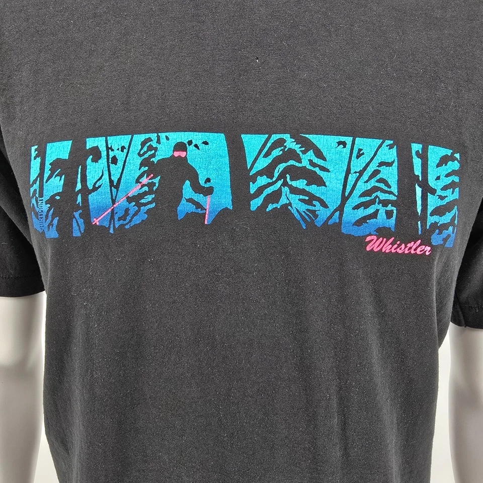 Винтажная черная рубашка с коротким рукавом 1990-х Whistler Skiing Tree Skier (M/L) - Изображение 2 из 4