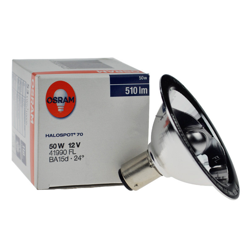 Lampadina Alogena Swan Halospot 70 12V 50W, BA15d SBC, Fascio 24°, 2600 Candele, Per Interni
