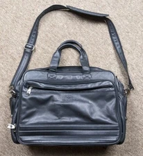 Samsonite Black Leather Expandable Briefcase Shoulder Strap Carry On Bag