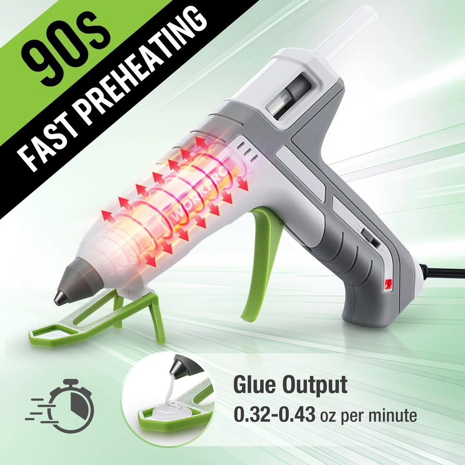 WORKPRO 60/100W 双温度热胶枪全尺寸胶枪 10 件 7/16 胶棒 — 第 4/4 张图片