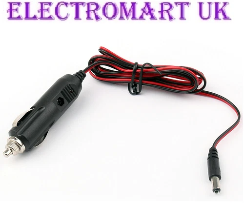 12 VOLT DC POWER CABLE CIGAR PLUG TO 2.1MM X 5.5 DC PLUG 3A RATED LENGTH 2.5M