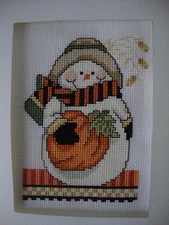 COMPLETED FINISHED CROSS STITCH CARD ''DARLING SNOWMAN 31"