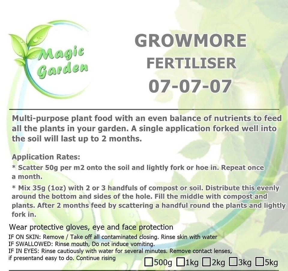 MAGIC GARDEN Growmore 07-07-07 All Round General Purpose Fertiliser Multi listing FREE UK PP