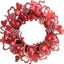 18 Inch Red Glitter Heart-Shaped Wreath for Valentines Day Weddings and Home ...