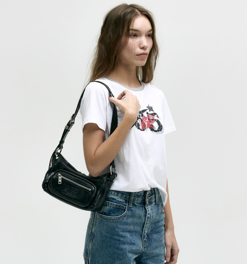 Marge Sherwood Outpocket Hobo Mini Black Glossy Plain Bag / New