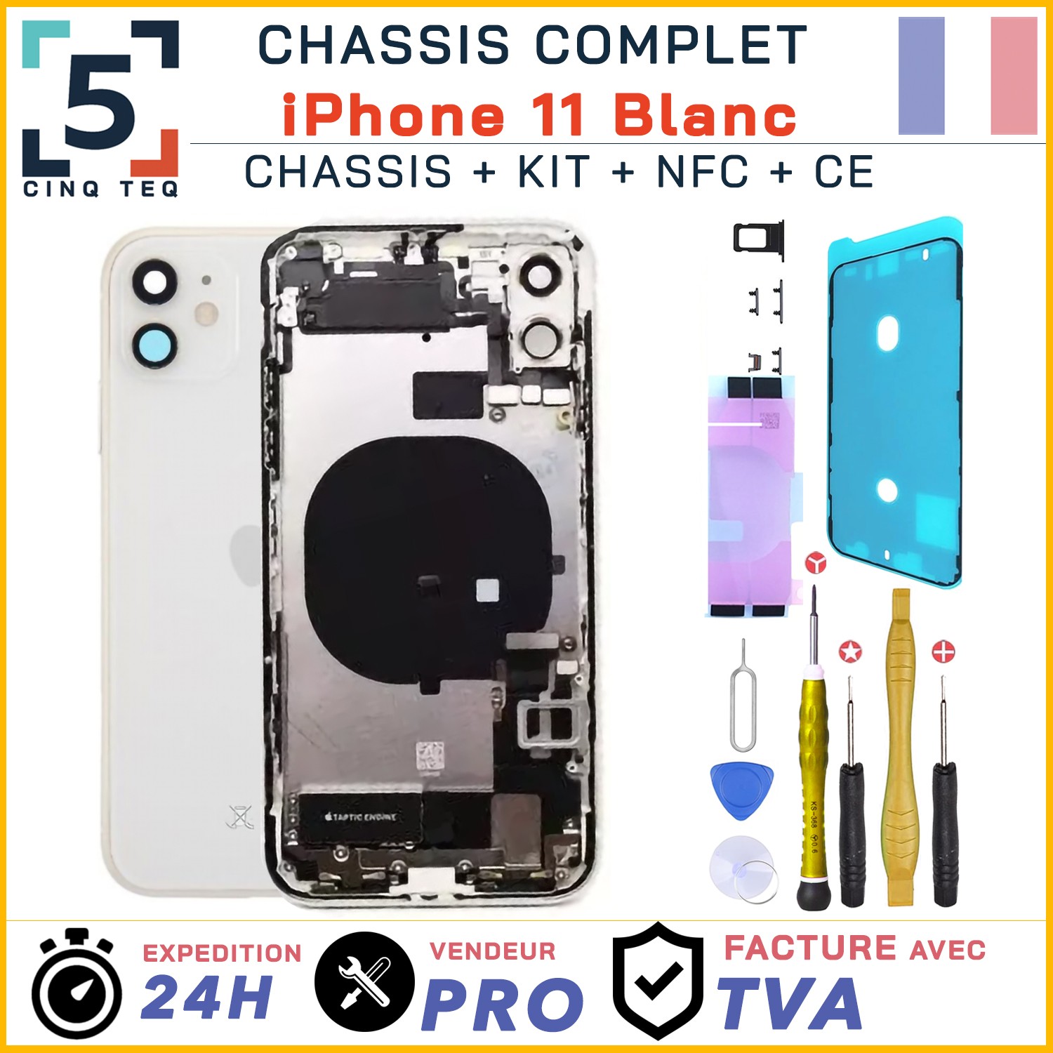 Remplacer Chassis iPhone 11 Blanc Déformé - Solution Coque Complète avec Nappe NFC