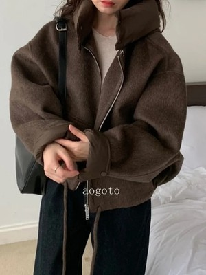 Autumn Winter Elegant Hooded Detachable Lace Up Coat Casual Loose Jackets