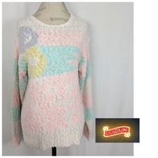 Vintage 80s Country Craft Sweater Medium Boucle Pastel