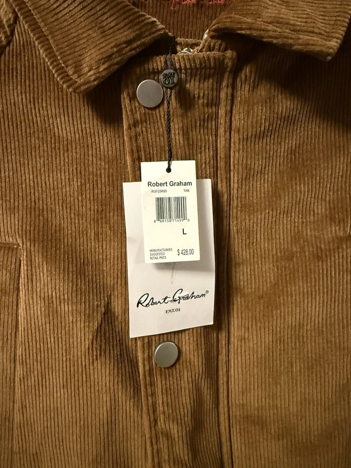 New NWT Mens Robert Graham Corduroy Brown Ranch Jacket Coat Size Large - Image 3 of 4