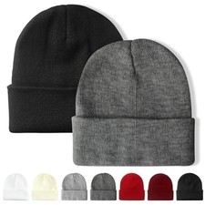 NPQQUAN Beanie for Men Women Winter Hats for Mens Beanie Cuffed 2 Black grey