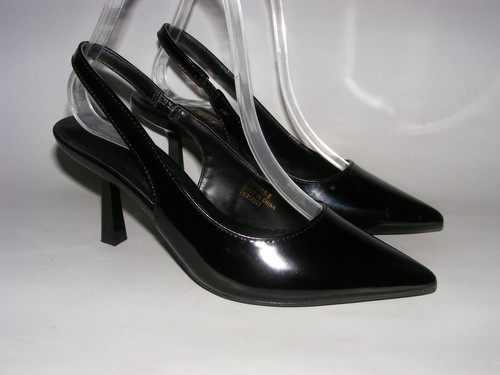 Elisabet Lang Women's Faux Leather Slingback 3" Black Heels Women Size 6 Pointed