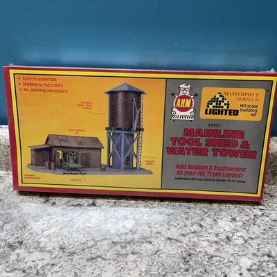 #ad HO Scale AHM Mainline Tool Shed amp; Water Tower Building Kit 15705 nib $15.27