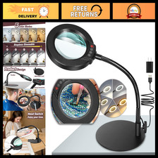 10X Magnifying Glass with LED Light, 5 Color Modes, Hands-Free Desk Lamp for Cra