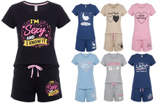 Ladies Short Pyjama Set Novelty Slogan Print Sizes 10 to 24 Sleep Nightwear PJs
