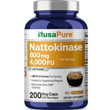 NusaPure Nattokinase 4000 FU 200 Veggie Capsules Non-GMO