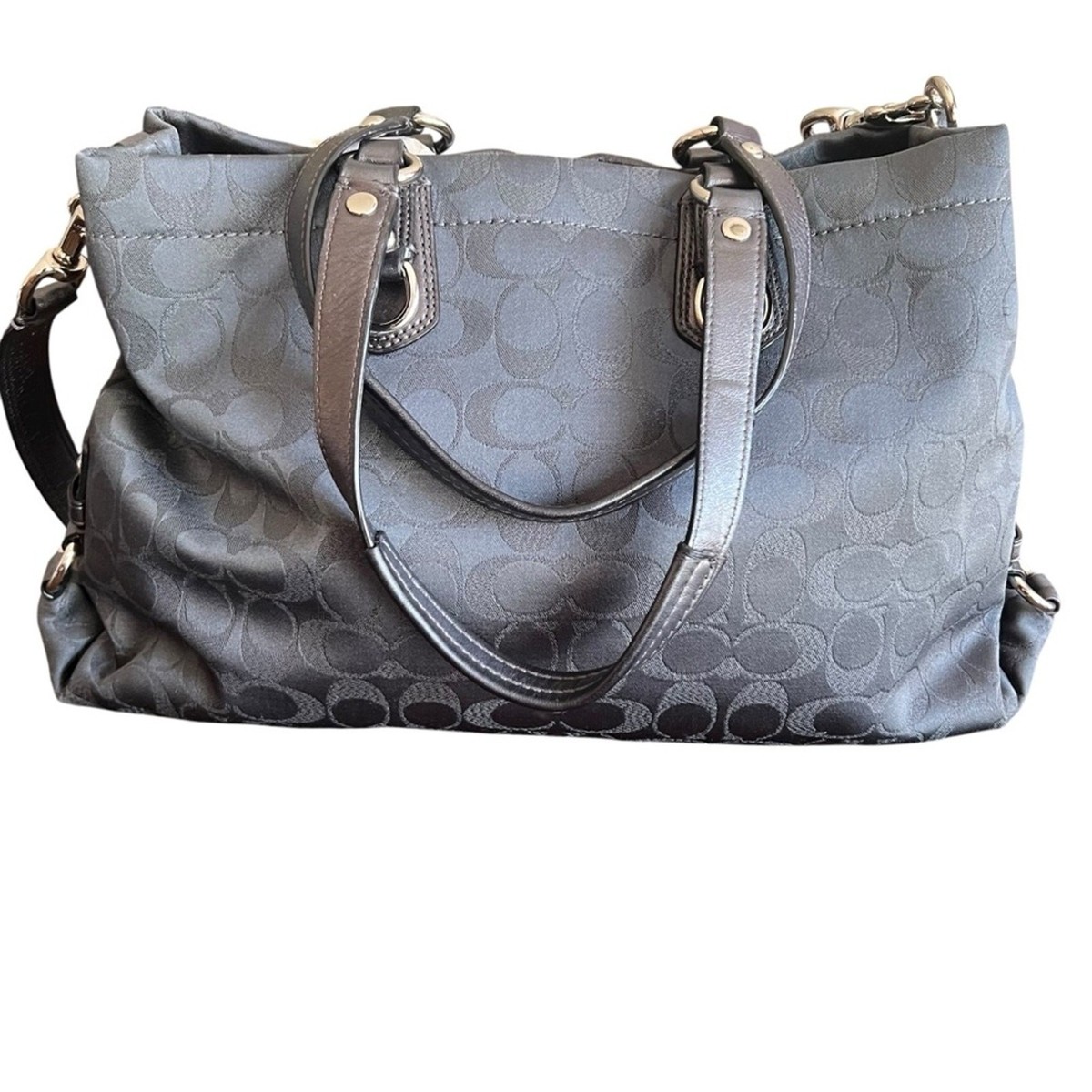 Coach Ashley Signature Metallic Charcoal Satchel Two-Way | eBay