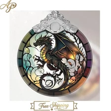 Charming Semicircular Stained Glass Dragon Ornament – Holiday Keepsake, 3x3.5in