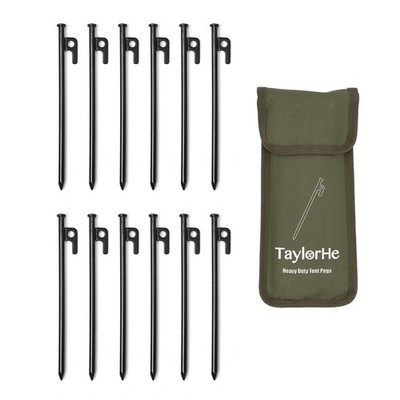 Tent Stakes Heavy Duty 12 Pack - 10inch Extra Strong Camping Stakes Metal Sta...