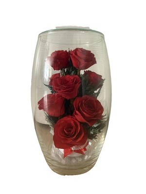 Danbury Mint Miracle Roses Artificial Red Rose Floral Arrangement Glass Vase