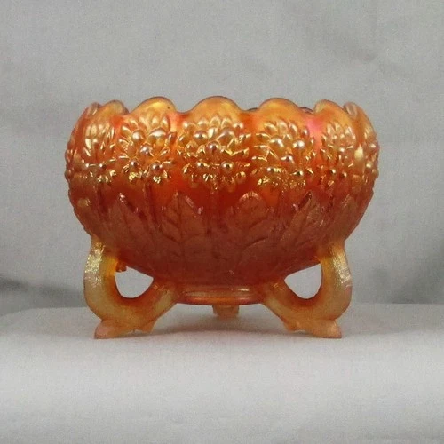 FENTON FLOWERS MARIGOLD CARNIVAL GLASS ROSE BOWL TWIG FEET