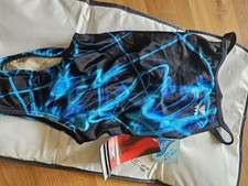 NEW TYR Girl  s Black  Turquoise Competitive Swimsuit- Size 22
