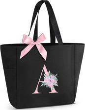 Tote Bag, A-Z Initial Monogrammed Waterproof Tote Bag, Bridesmaid Gifts for Wome