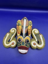 Hand Carved Wall Hanging Sri Lankan Cobra Tiki Wood Mask Traditional Home Decor
