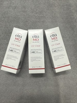 3x EltaMD UV CLEAR Broad-Spectrum Facial SunscreenSPF 46 1.7 oz Exp 07/2025 