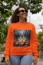 Halloween Spooky Unisex Crewneck Sweatshirt, Haunted Ghost Pumpkins Shirt