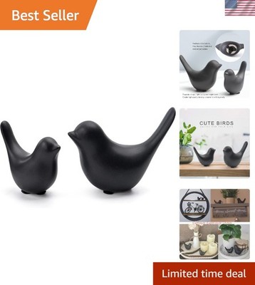Modern Black Bird Figurines - Artistic Ceramic Decor for Any Space (2pcs)