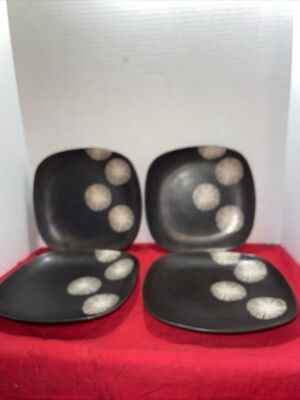 4 HOME TARGET POPPY METALLIC SALAD PLATES 8 1/2'' BROWN- Estate Find