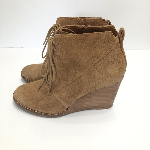 Lucky Brand Womens Wedge Heel Ankle Bootie US 8.5 Tan Suede Zipper - Picture 3 of 8