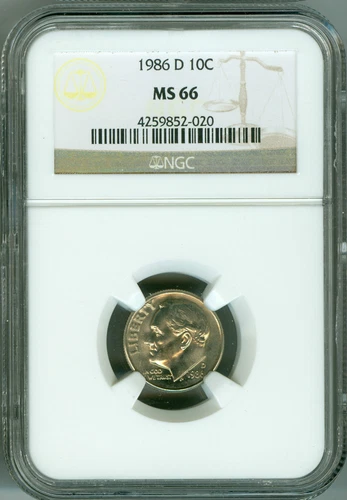 1986 D MS66 NGC ROOSEVELT DIME 10c, BUSINESS STRIKE, KEY DATE