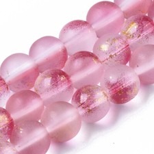 50 Pink Red Frosted Glass Beads Round 8mm BULK Spacers Jewelry Round Gold Fleck