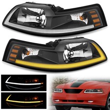 Black Headlights Switchback Sequential Wled Tube For 1999-2004 Ford Mustang