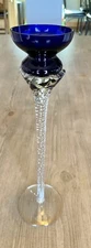 12” Romanian Crystal Cobalt Blue Twist Stem Taper Candle Holder
