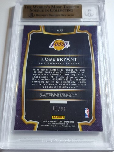 2015 Select Kobe Bryant #PATCH /99 Game Worn Jersey - BGS 9.5 (POP 3) - Picture 5 of 5