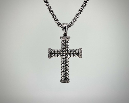 Sterling Silver Diamond Cross Pendant 