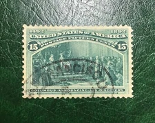 Scott 238 15c Columbian Green Columbus Announcing His Discovery XFS Used (1893)