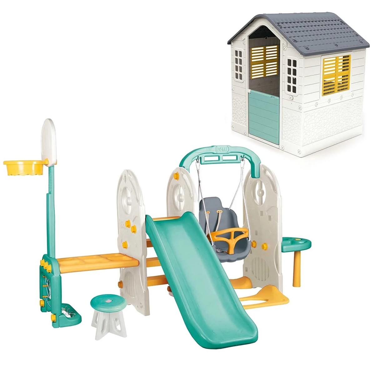 Playground For Kids With Playhouse in Swing Slide Sand Water